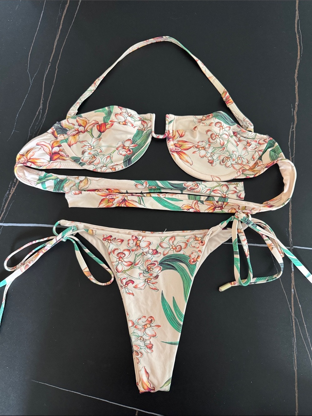 Monday Swimwear Peach Floral Bikini Top & Hanlei Bottoms